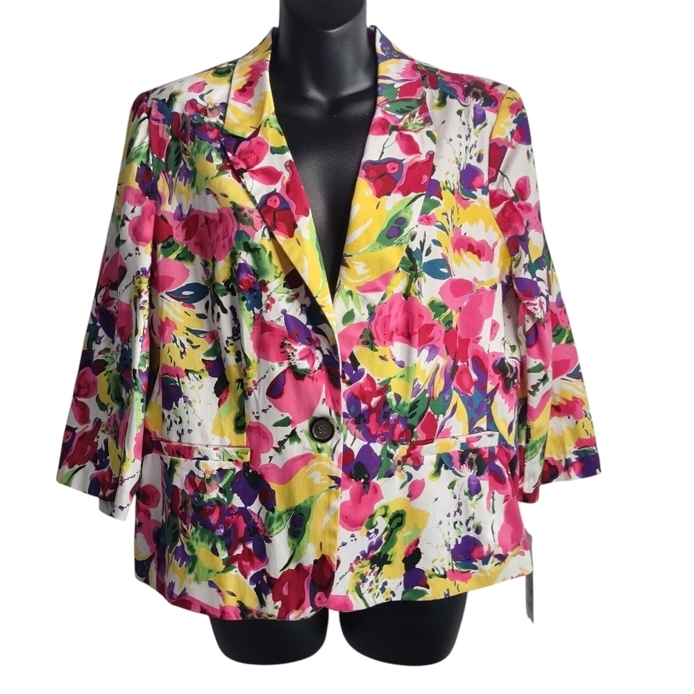 Notations Blazer Jacket Womens Multicolor Floral Print Button Lined Sz PL NWT